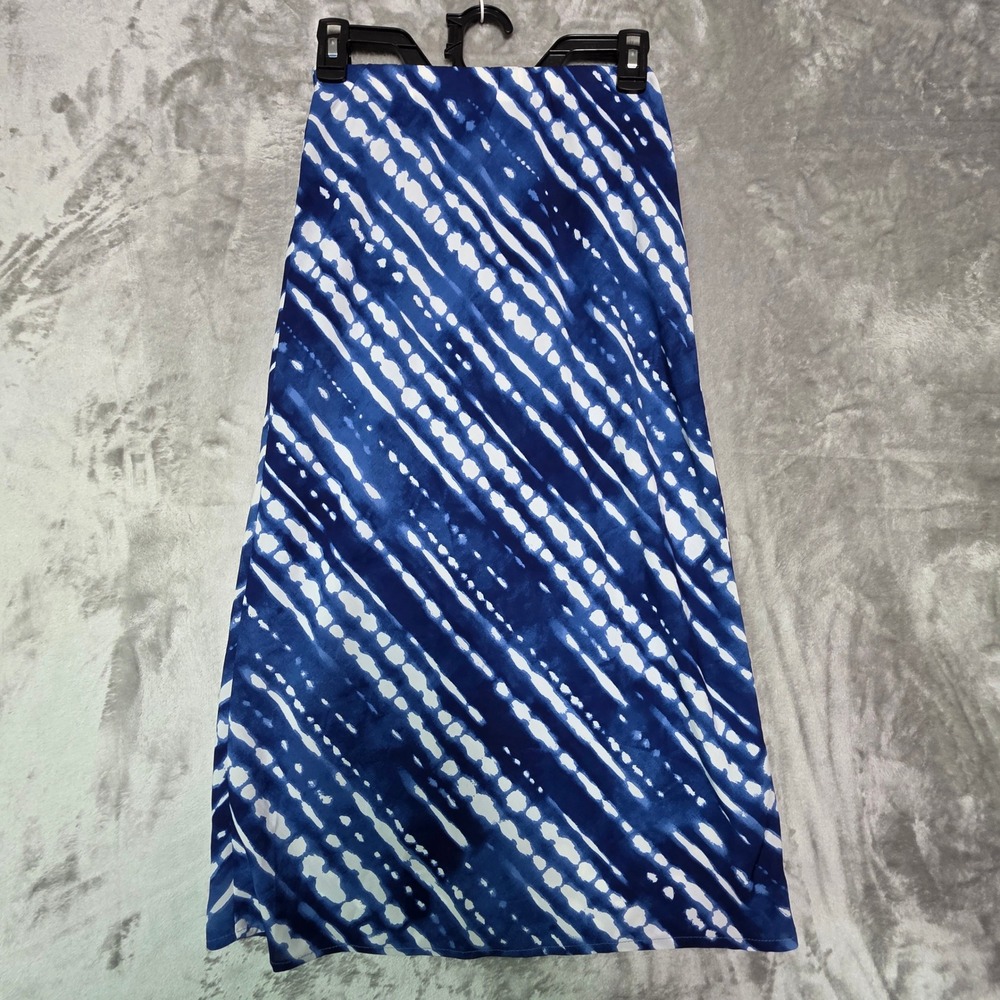 Japna Blue White Tie Dye Shibori Maxi Skirt Womens XS Elastic Waist Straight